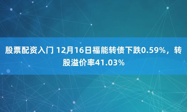 股票配资入门 12月16日福能转债下跌0.59%,转股溢价率41.03%